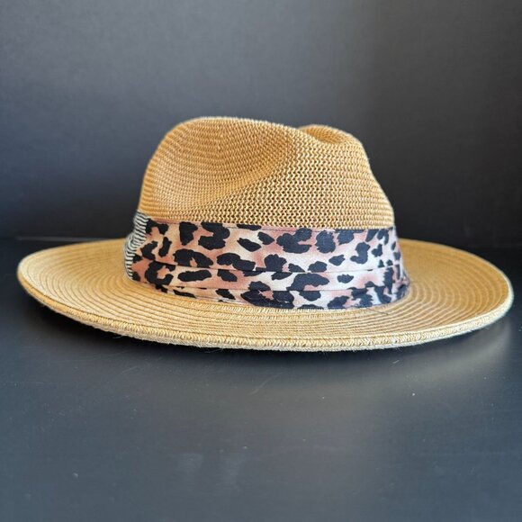 San Diego Hat Co. Accessories - San Diego Hat Co. Womens Straw Beach Pool Fedora With Animal Print & Zebra Band